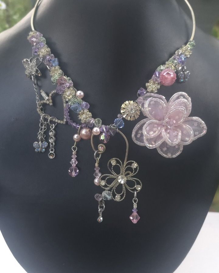 Inner Child's Delight with a beaded pink flower, rhinestone heart and filigree flower