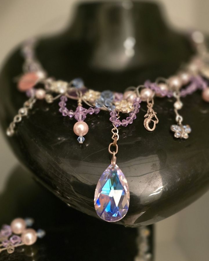 Pastel Paradise with an iridescent crystal teardrop